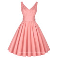 Grace Karin Sleeveless Deep V-Neck Pink Vintage vestido de algodão retro CL008955-3